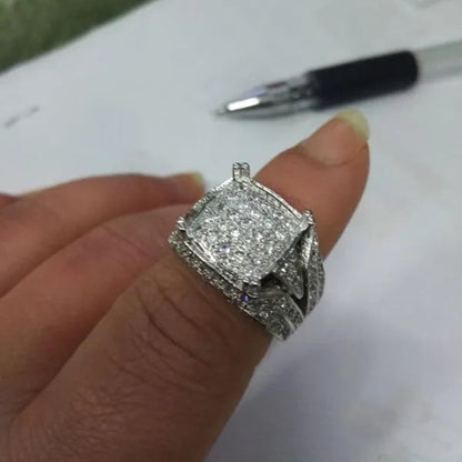 Mens 925 Silver Plated White Zircon Gem Engagement Ring Size 6-11