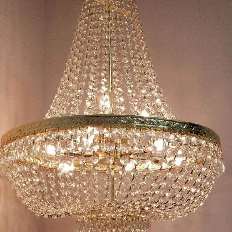 Gold 110V French Empire Crystal Gold Chandelier Lighting, Hanging Crystal Chandelier