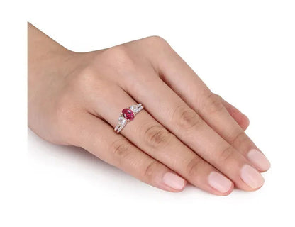 1.90 Carat (Ctw) Lab-Created Ruby and White Sapphire Bridal Engagement Wedding Ring Set 10K Yellow Gold - WORLD TIME VISITS