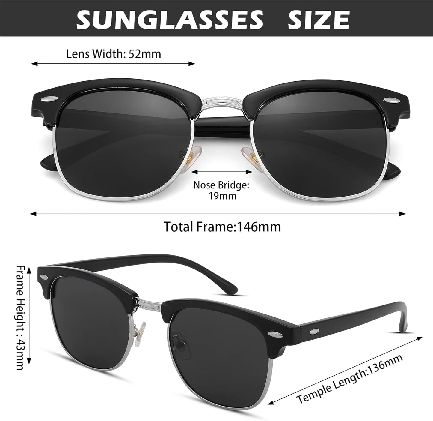 Semi-Rimless Polarized Sunglasses UV 400 Protection for Women Men