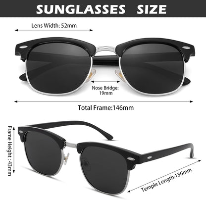 Semi-Rimless Polarized Sunglasses UV 400 Protection for Women Men