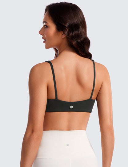 Butterluxe Spaghetti Strap Sports Bras for Women - Square Neck Yoga Wireless Low Coverage Padded Cami Crop Top - WORLD TIME VISITS