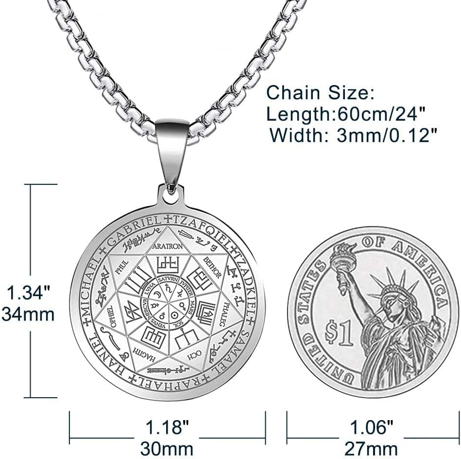 St Michael Necklace for Men, Seal of the 7 Archangels Pendant Protect Necklace Stainless Steel Mens Spiritual Talisman Protection Amulet Healing Jewelry Saint Michael Pendants