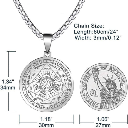St Michael Necklace for Men, Seal of the 7 Archangels Pendant Protect Necklace Stainless Steel Mens Spiritual Talisman Protection Amulet Healing Jewelry Saint Michael Pendants