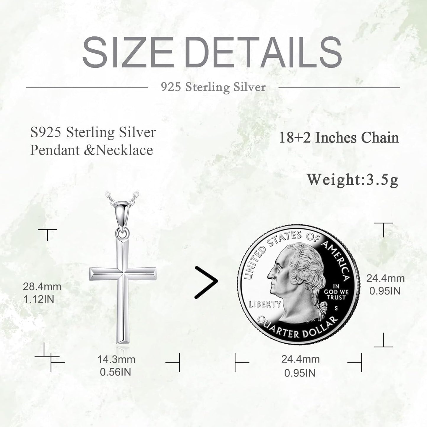 Minimalist Cross Necklace 925 Sterling Silver Dainty Pendant with Zircon Tail Chain, Simple Religious Jewelry Gift for Women