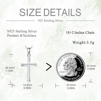 Minimalist Cross Necklace 925 Sterling Silver Dainty Pendant with Zircon Tail Chain, Simple Religious Jewelry Gift for Women