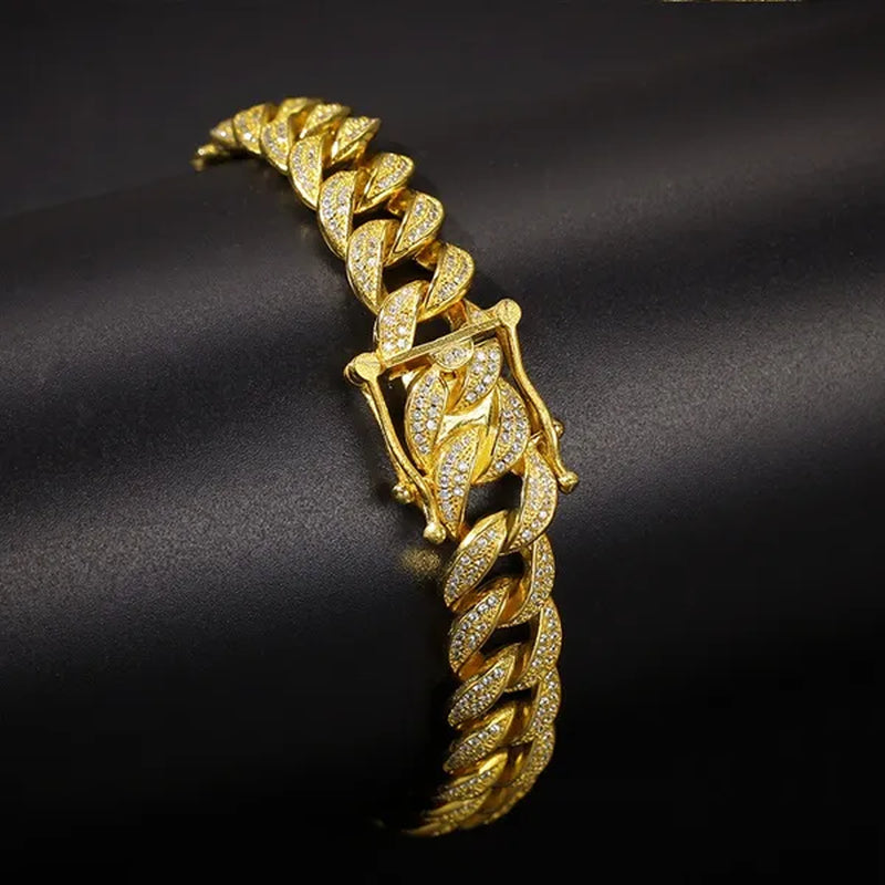 24K Gold / 18K Gold / 925 Silver Mens Womens Fashion Gifts Chain Hiphop Iced Out Curb Cuban Diamond Plated Bracelet Paved Clear Rhinestones