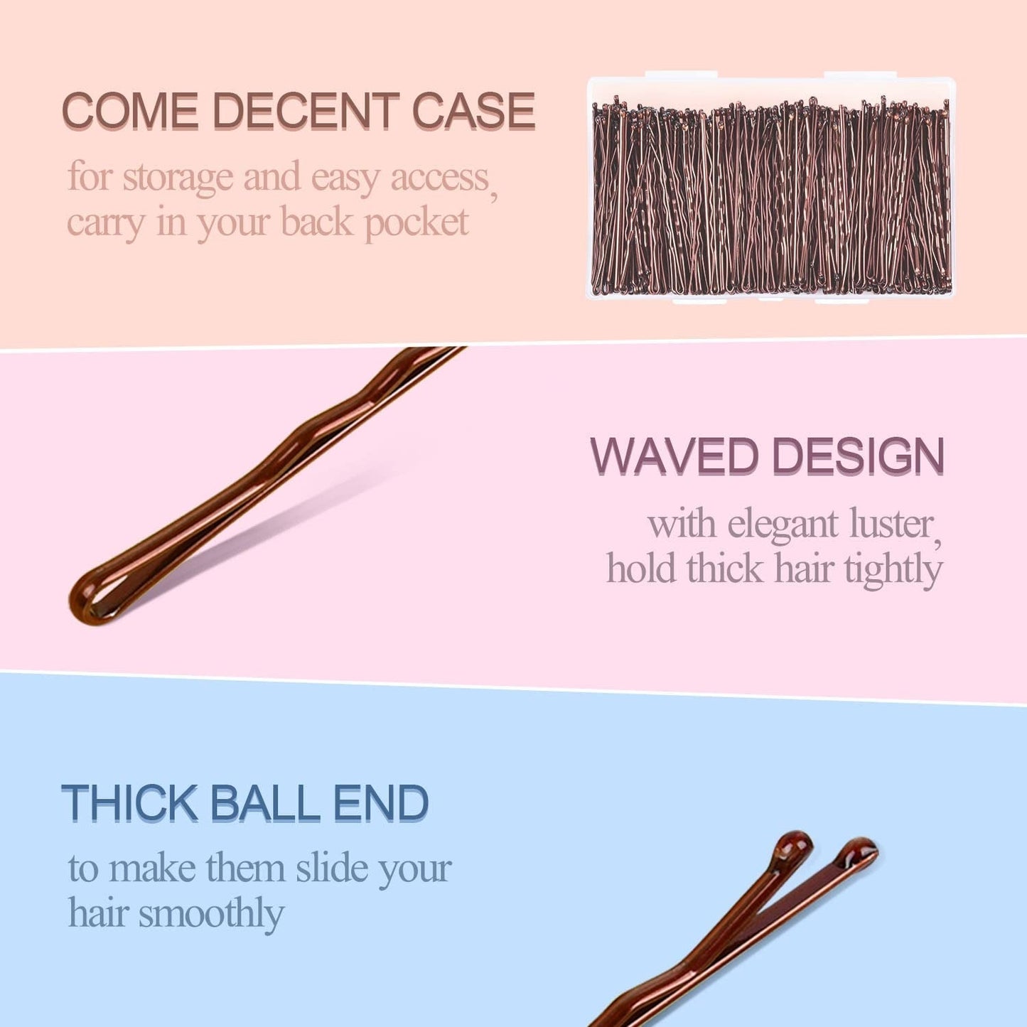 Bobby Pins Brown, 240 Pcs Hair Pins for Women 2.2 Inches, Hair Accessories with Box