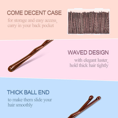 Bobby Pins Brown, 240 Pcs Hair Pins for Women 2.2 Inches, Hair Accessories with Box