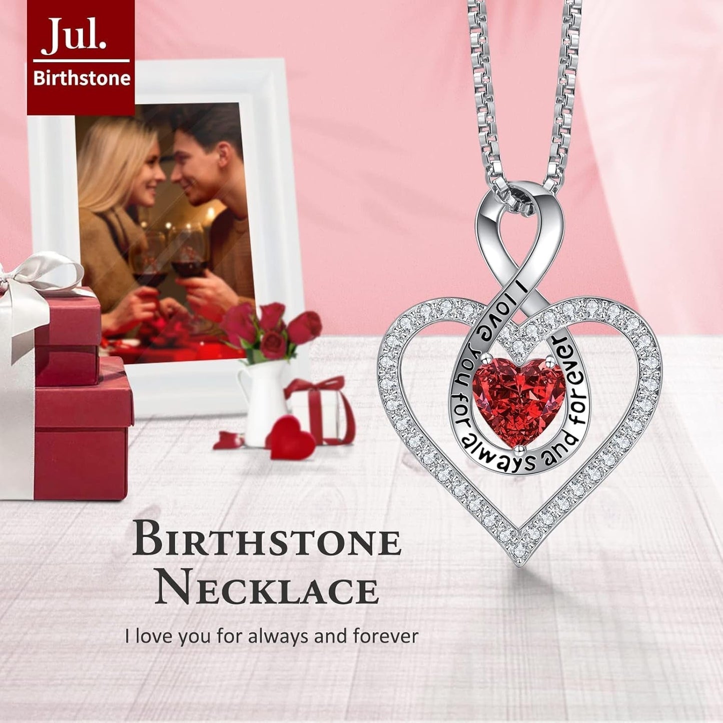 925 Sterling Silver Necklace for Women, Heart Necklace for Women Birthday Gifts for Women Girlfriend Wife Gifts for Anniversary Infinity Birthstone Necklace for Women Christmas Gifts Jewelry for Women