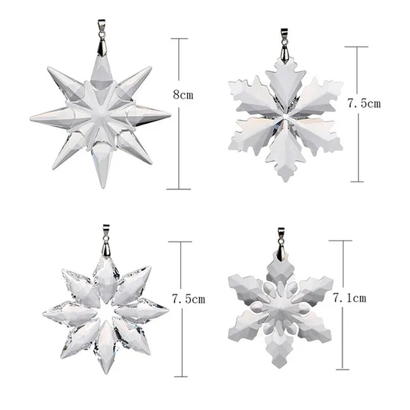 H&D Set of 4 Crystal Snowflake Pendant Star Shaped Unique Pattern Ornaments with Gift Box Home Window Christmas Tree Decoration
