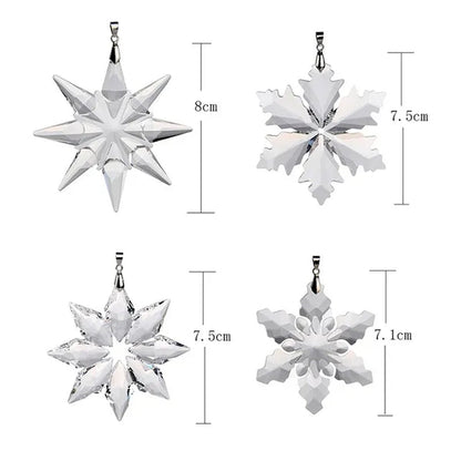 H&D Set of 4 Crystal Snowflake Pendant Star Shaped Unique Pattern Ornaments with Gift Box Home Window Christmas Tree Decoration