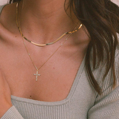 Cross Necklace for Women-Dainty Simple 14K Gold Plated Cross Pendant Cute Diamond Necklaces for Women Gold Jewelry