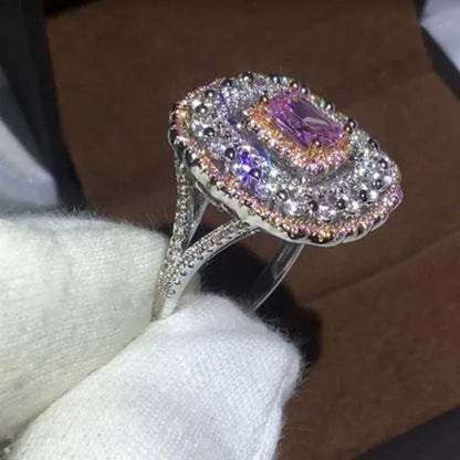 Women 925 Silver Mystic Rainbow Ametrine Blue Sapphire Wedding Ring Prom Jewelry