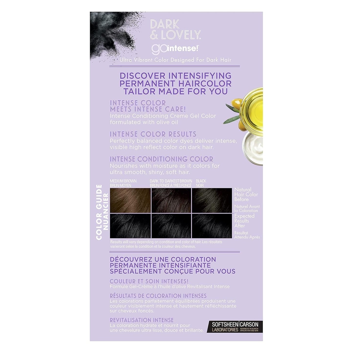Dark and Lovely Ultra Vibrant Permanent Hair Color Go Intense Hair Dye for Dark Hair with Olive Oil for Shine and Softness, Super Black