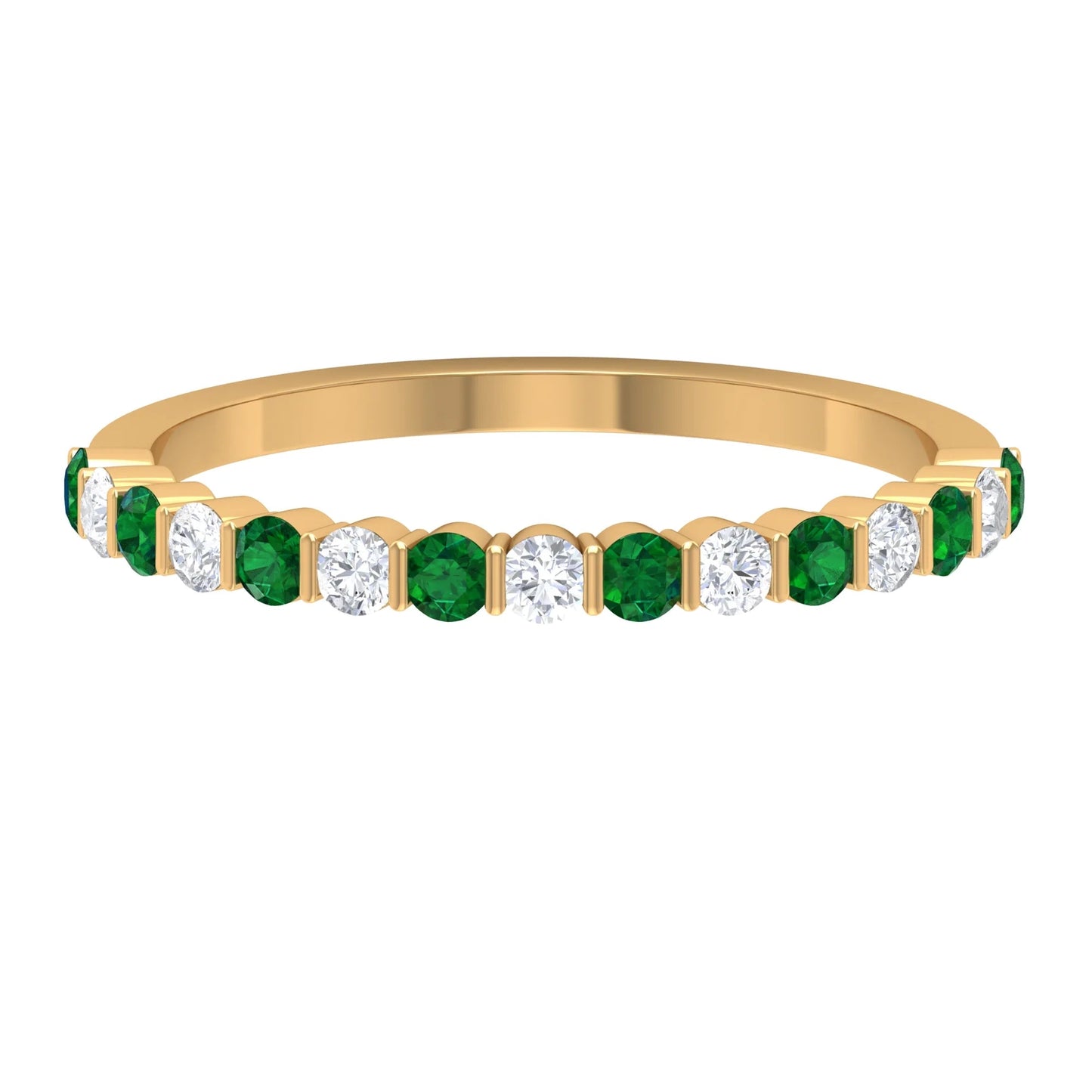 Real Emerald Half Eternity Ring with Moissanite for Women (0.75 CT, AAA Quality), 14K Yellow Gold, US 11.00