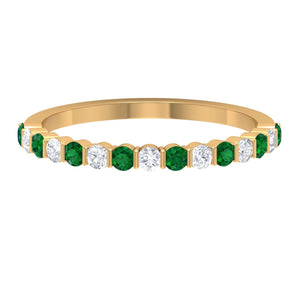 Real Emerald Half Eternity Ring with Moissanite for Women (0.75 CT, AAA Quality), 14K Yellow Gold, US 11.00