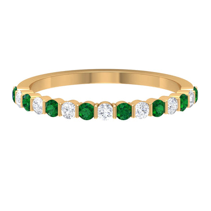 Real Emerald Half Eternity Ring with Moissanite for Women (0.75 CT, AAA Quality), 14K Yellow Gold, US 11.00