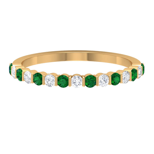 Real Emerald Half Eternity Ring with Moissanite for Women (0.75 CT, AAA Quality), 14K Yellow Gold, US 11.00