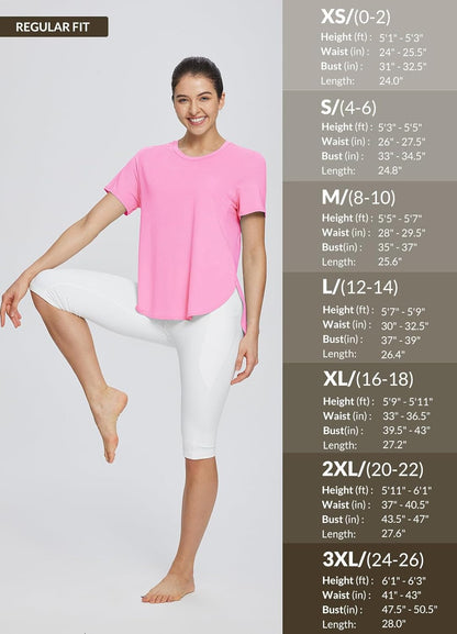 Women'S Short Sleeve Workout Shirts Tops Athletic Yoga Running Shirts Loose Fit with Side Slits Quick Dry T-Shirts