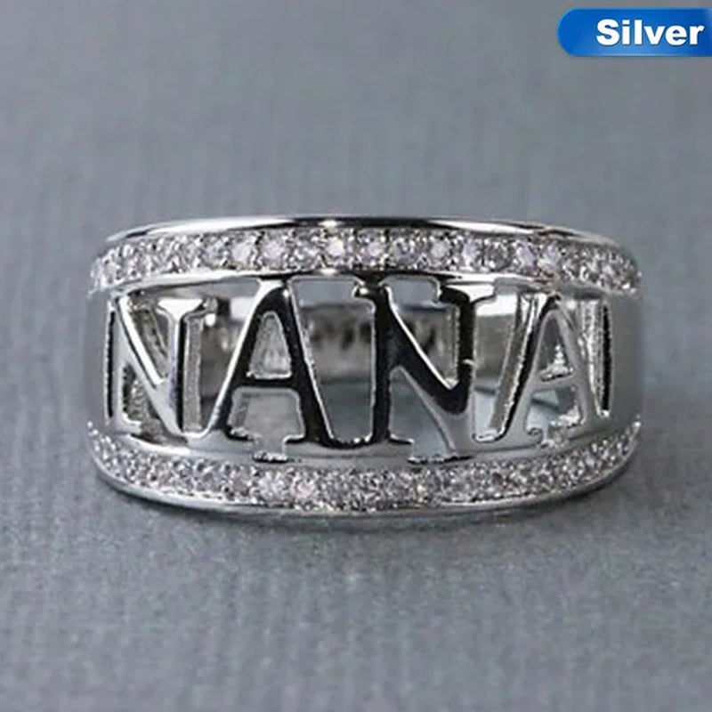 Exquisite Nana Ring Cubic Zirconia Diamond Jewelry Grandmother Birthday Christmas Gift