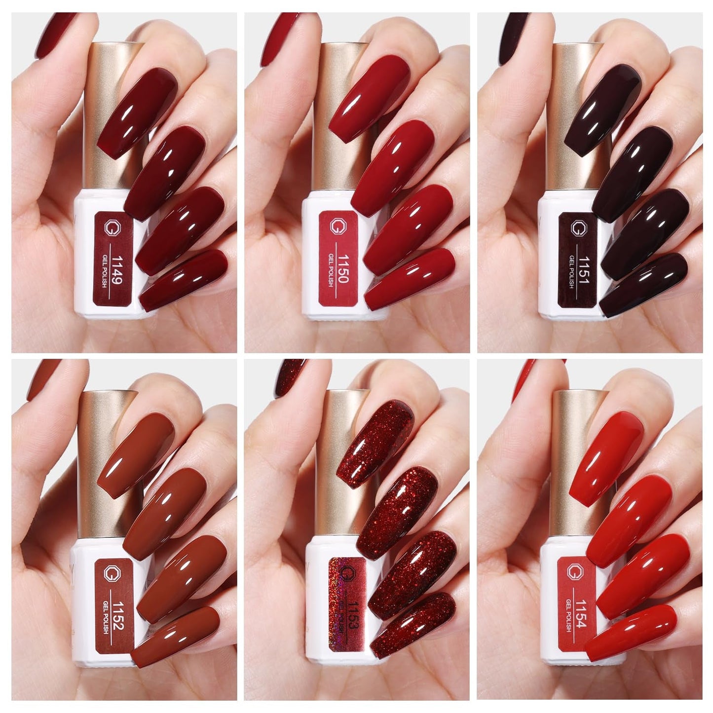 Burgundy Red Gel Nail Polish Set of 6 Colors Including Black Glitter Red Gel Polish Kit U V LED Soak off Nail Polish Home DIY Manicure Nail Salon Varnish