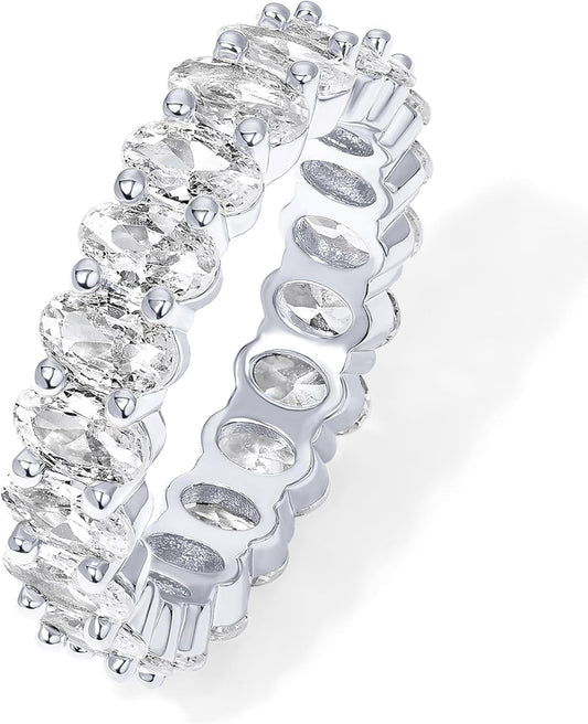 14K Gold Plated Rings - Oval Cubic Zirconia Love Ring and Eternity Ring - 5Mm Stackable for Women - WORLD TIME VISITS