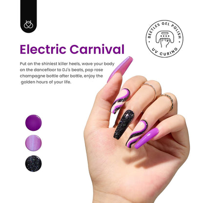 Beetles Neon Gel Nail Polish Set, 6 Colors Glitter Purple Pink Black Shimmer Electric Carnival Nail Gel Polish Soak off Uv Led Gel Polish Swirl Thread Effect DIY Manicure Art Gift for Women