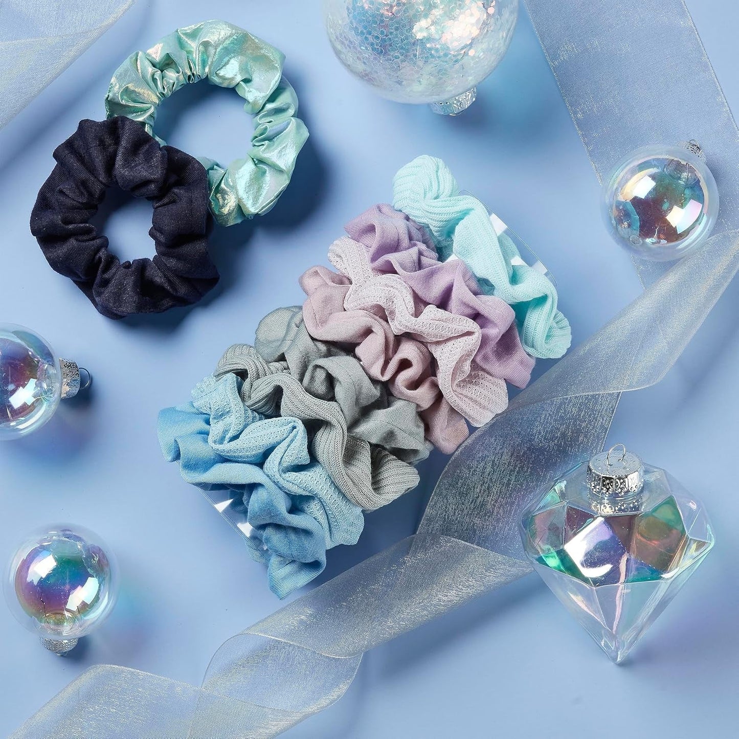 Scunci by  Gift Set, Gift Box under $20, Includes 10 Scrunchies in Icy Blue Shades