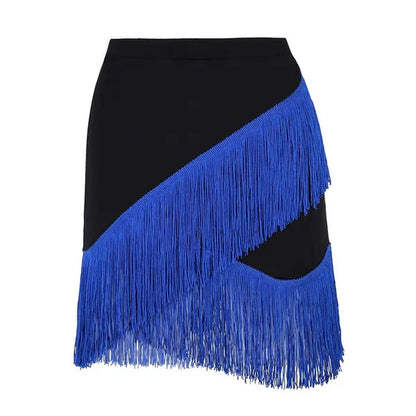 Women Adult Wear Elastic Waistband Fringe Flowing Tassels Latin Skirt Tango Rumba Dancewear