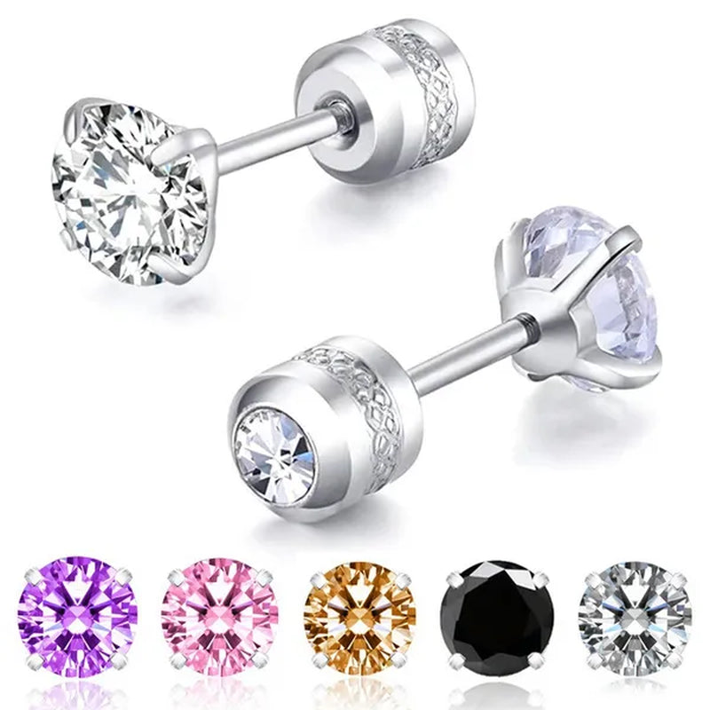 2Pc/Pair New Fashion Crystal Zircon Stainless Steel Stud Earrings Elegant Jewelry for Women