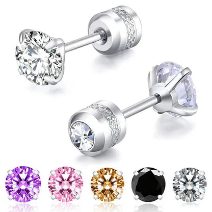 2Pc/Pair New Fashion Crystal Zircon Stainless Steel Stud Earrings Elegant Jewelry for Women