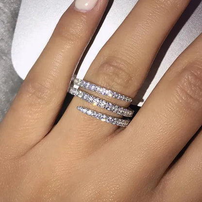 Fashion Jewelry 925 Sterling Silver Diamond Three circles Ring Size 6-10