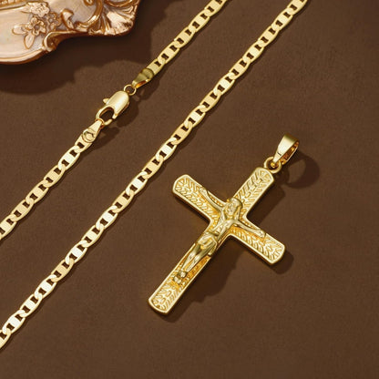 Gold Crucifix Necklace 14K Gold Cross Necklace Jesus Cross Pendant Religious Catholic Jewelry for Men Women