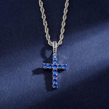 18K Gold Plated Iced Out Cubic Zirconia Classic Ankh Nail Mini Cross Egyptian Pendant Necklace Hip Hop Jewelry for Men Women with Stainless Rope Chain