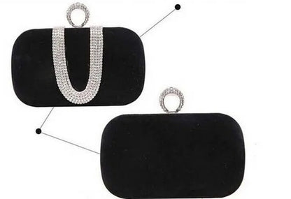 New 2014 Fashion Female Diamond U Shape Diamond Ring Velvet Evening Bag Luxury Finger Clutch Purse Wedding Party Bag with Chain