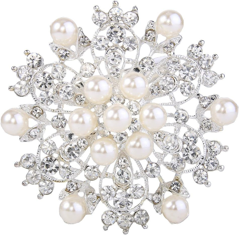 Women'S Wedding Corsage Clear Crystal Simulated Pearl Elegant Flower Leaf Brooch for Women, Bride - WORLD TIME VISITS