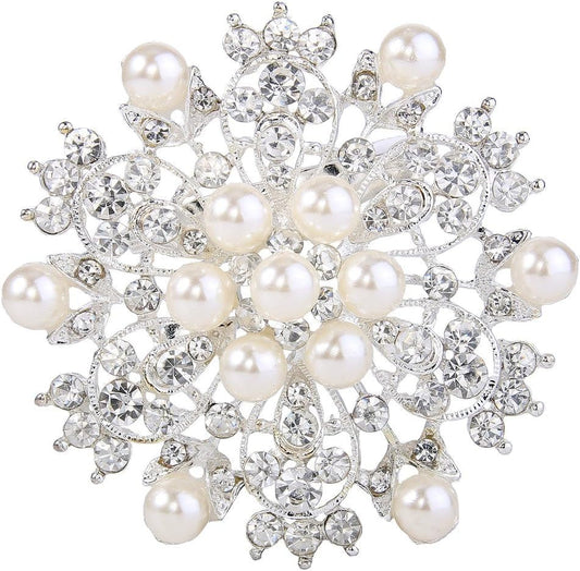 Women'S Wedding Corsage Clear Crystal Simulated Pearl Elegant Flower Leaf Brooch for Women, Bride - WORLD TIME VISITS