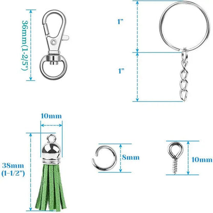 Keychain Tassles, 50pcs Bulk Keychains Ring Set Includes 10pcs Tassels for Crafts, 10pcs Keychain Clips, 10pcs Key Chain Rings, 10pcs Jump Ring and 10pcs Screw Eye Pins for Acrylic Blank Keyc