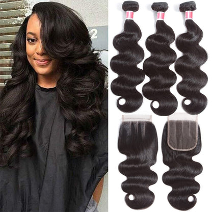 Body Wave Human Hair Bundles (24/26/28+20Inch, Bundles +Three Part Closure)… - WORLD TIME VISITS