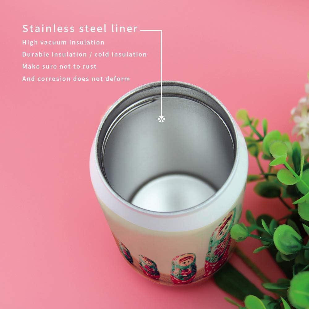Insulated Tumbler Mug, Matryoshka Russian Artist Stainless Steel Non-Spill Water Cup Bottle with Lid and Straw for Coffee Drinks, Travel, Office, 400Ml/7.3X2.8 Inch - WORLD TIME VISITS