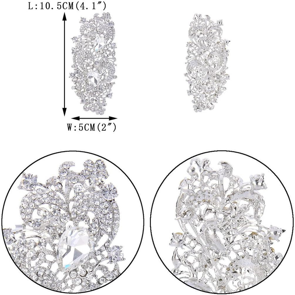 Austrian Crystal 4.1 Inch Royal Flower Pattern Wedding Brooch Clear