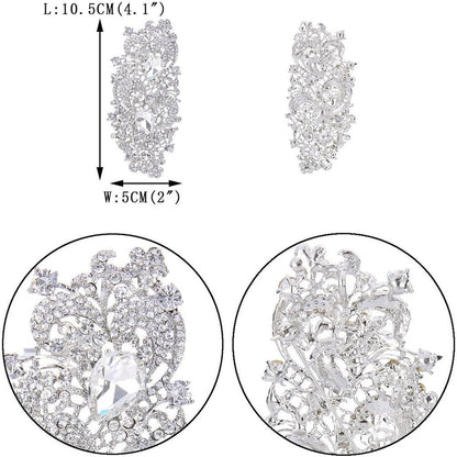 Austrian Crystal 4.1 Inch Royal Flower Pattern Wedding Brooch Clear