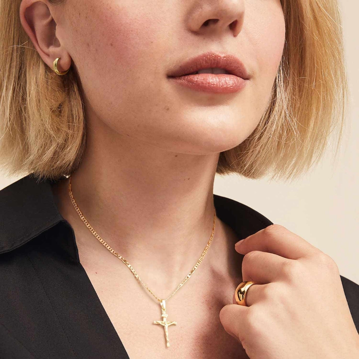Cross Necklace for Women 14K Gold Cross Necklaces for Women Crucifix Necklace Gold Crosses Chain Pendant Necklaces for Woman 45Cm - WORLD TIME VISITS