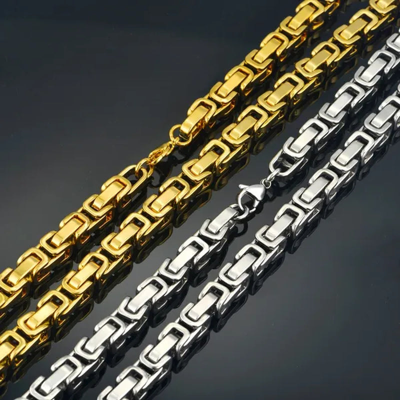 Vintage Silver 18K Gold Plated Chunky Men Titanium Stainless Steel Byzantine Box Necklace Chain XL827
