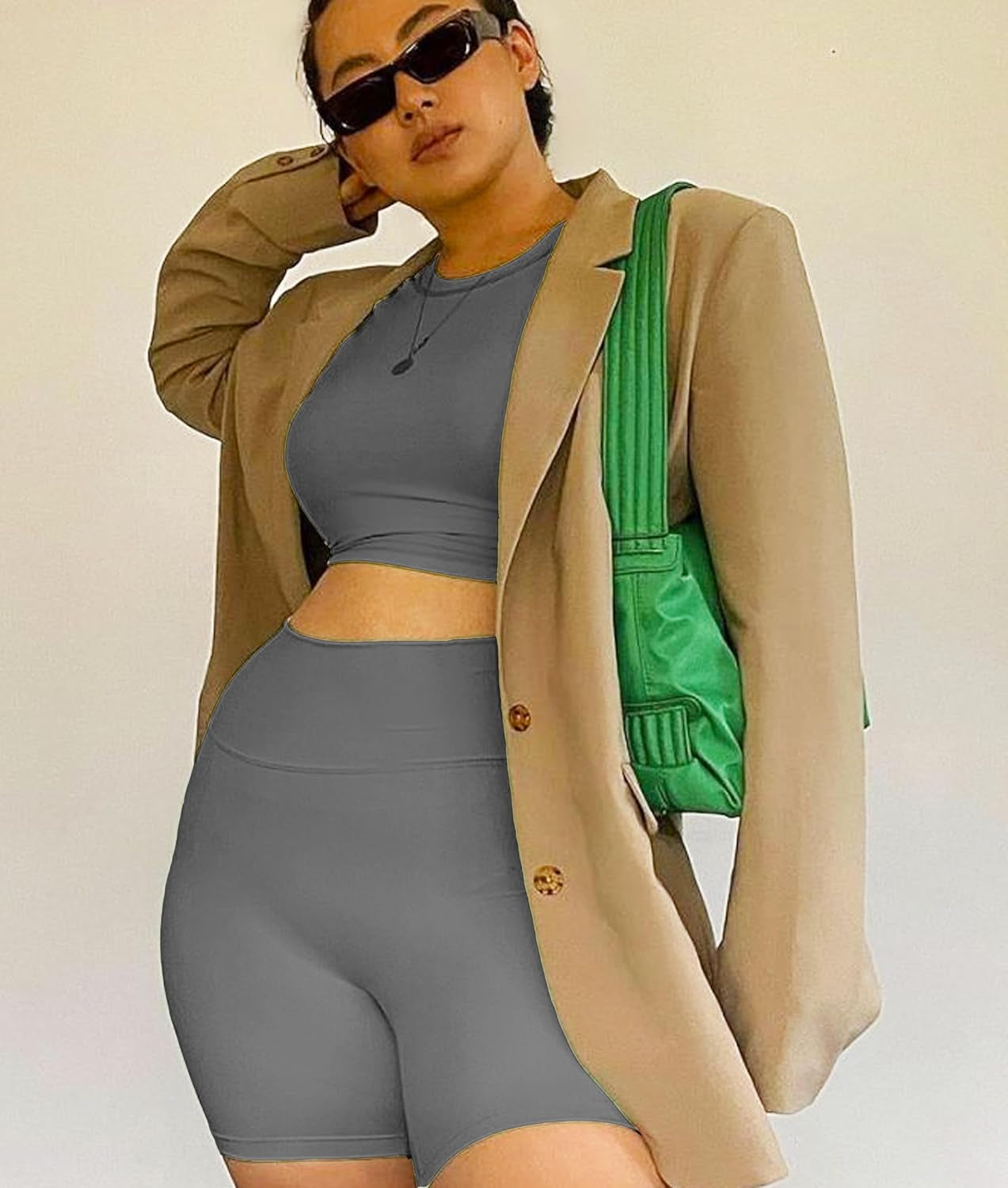 3 Pack plus Size Biker Shorts with Pockets for Women-High Waisted 8" Yoga Pants Workout Shorts