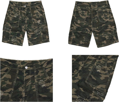 Womens Camo Cargo Shorts High Waisted Casual Trendy Summer Army Fatigue Short Jeans Loose Fit Workout Short Pants