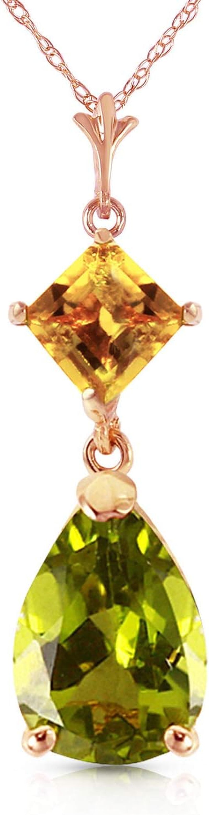 14K Yellow, White, Rose Gold Natural Citrine and Peridot Drop Pendant Necklace - WORLD TIME VISITS