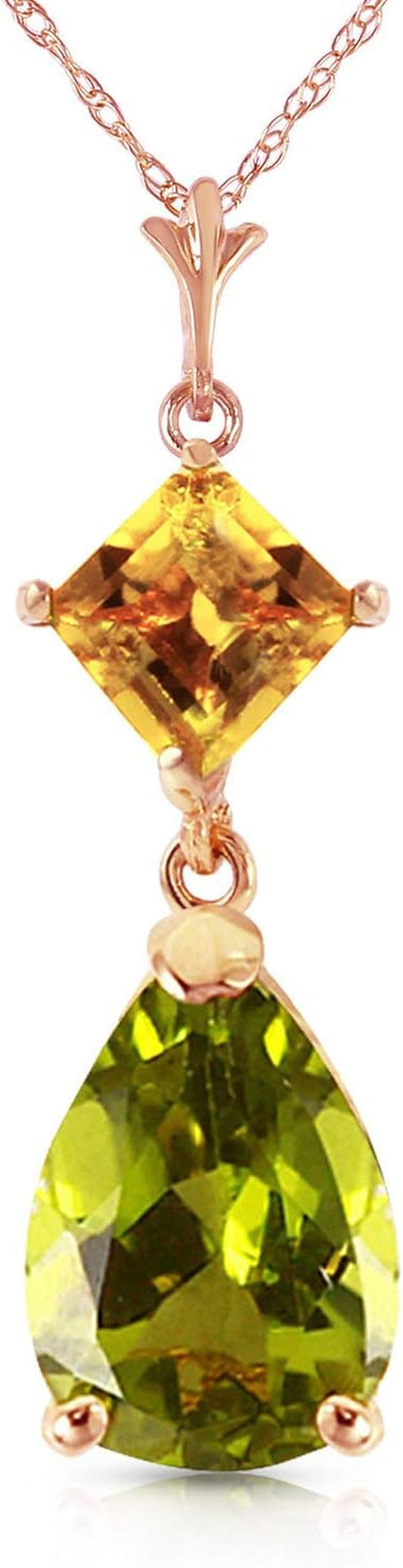14K Yellow, White, Rose Gold Natural Citrine and Peridot Drop Pendant Necklace - WORLD TIME VISITS