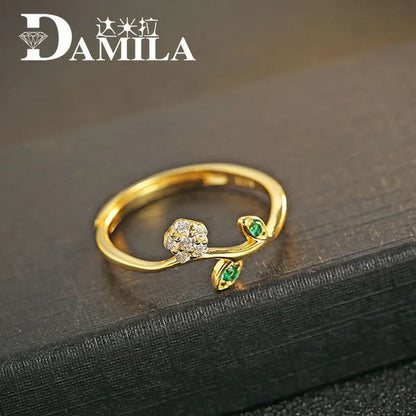 925 Sterling Silver Open Rings for Women Retro Vintage Style Gold Plated Silver Jewelry Adjustable Rings Love Gift